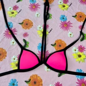 Pink by Victoria’s Secret Black and Pink Bikini Top Swimwear